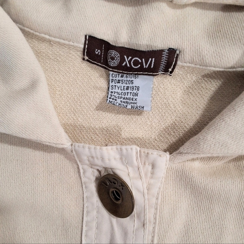 XCVI~Chic Womens~Cream~Hooded Jacket~Detachable Hood~Lightweight Cotton~SMALL - Picture 4 of 10